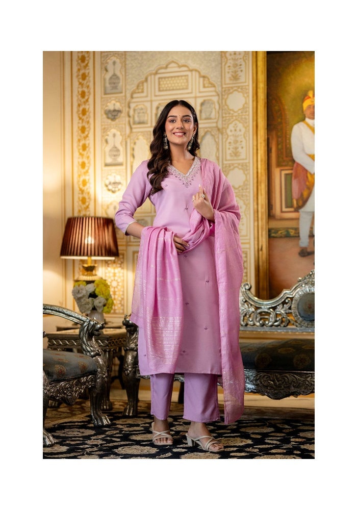 Malishka Export Embroidered Pink Kurta Pant Set for Women - Image 5